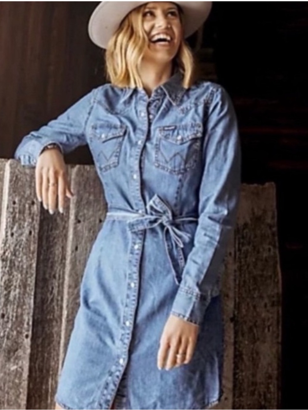 NWT Wrangler Long Sleeve Denim Snap Western Shirt Mini Dress - Picture 3 of 16